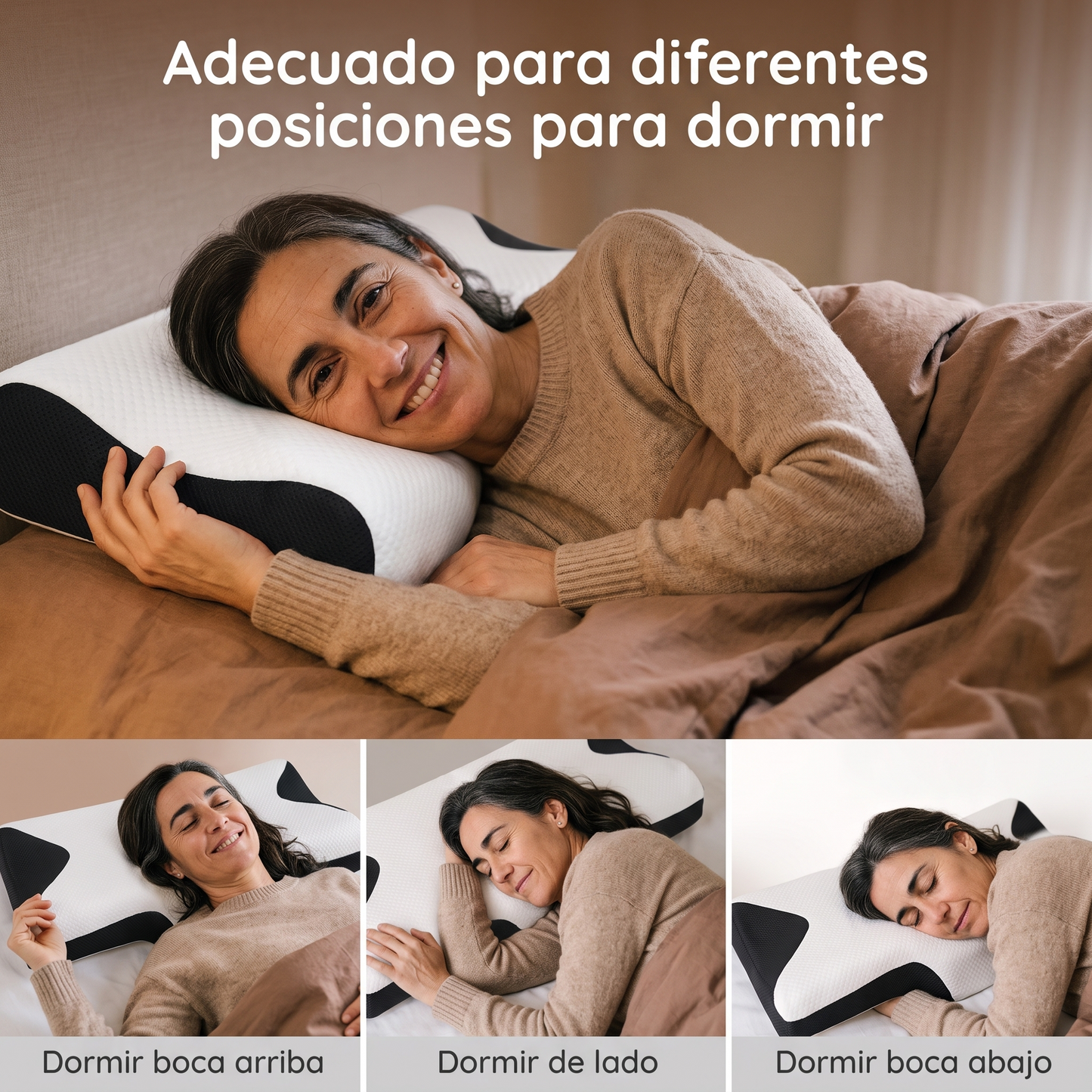 Almohada ergonómica cervical adecuada para dormir boca arriba, de lado y boca abajo